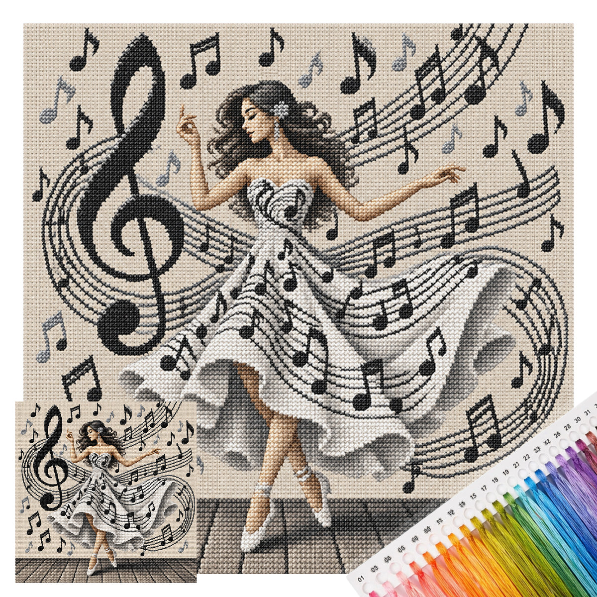 Music Dancer - Full 11CT Stamped Cross Stitch 45x45CM - Yishu