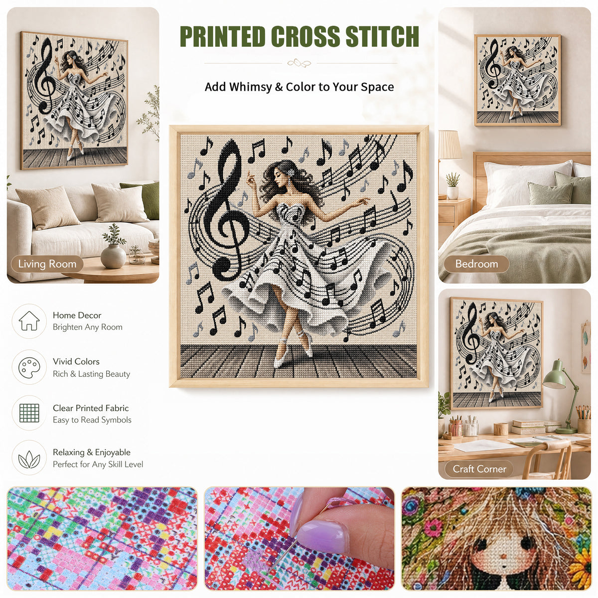 Music Dancer - Full 11CT Stamped Cross Stitch 45x45CM - Yishu