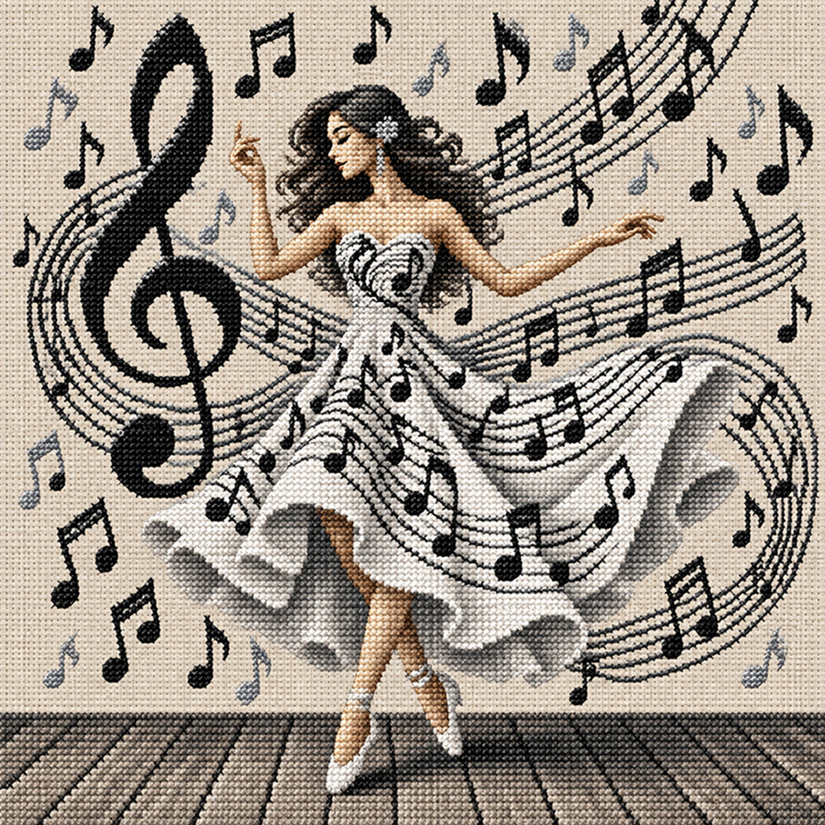 Music Dancer - Full 11CT Stamped Cross Stitch 45x45CM - Yishu