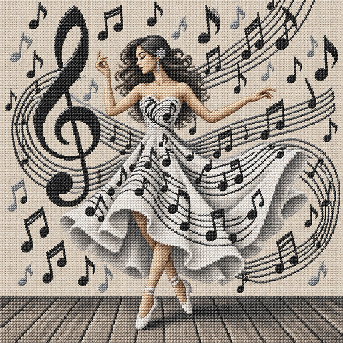 Music Dancer - Full 11CT Stamped Cross Stitch 45x45CM - Yishu