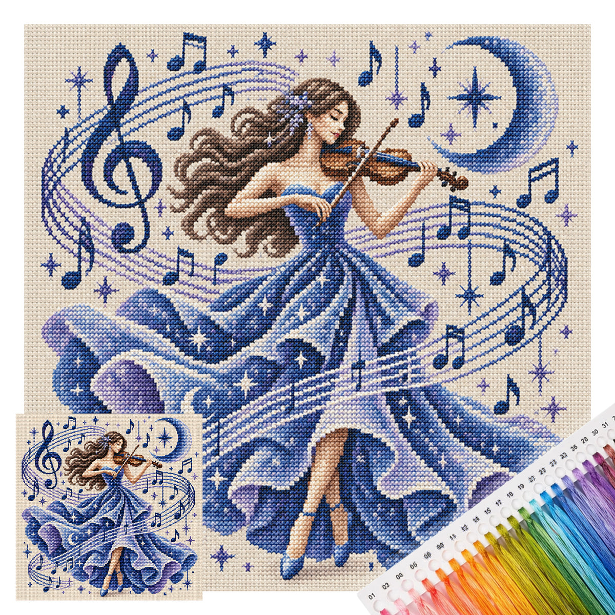 Mondvioline - Vollständiges 11CT Stempel-Kreuzstichset 45x45CM - Yishu