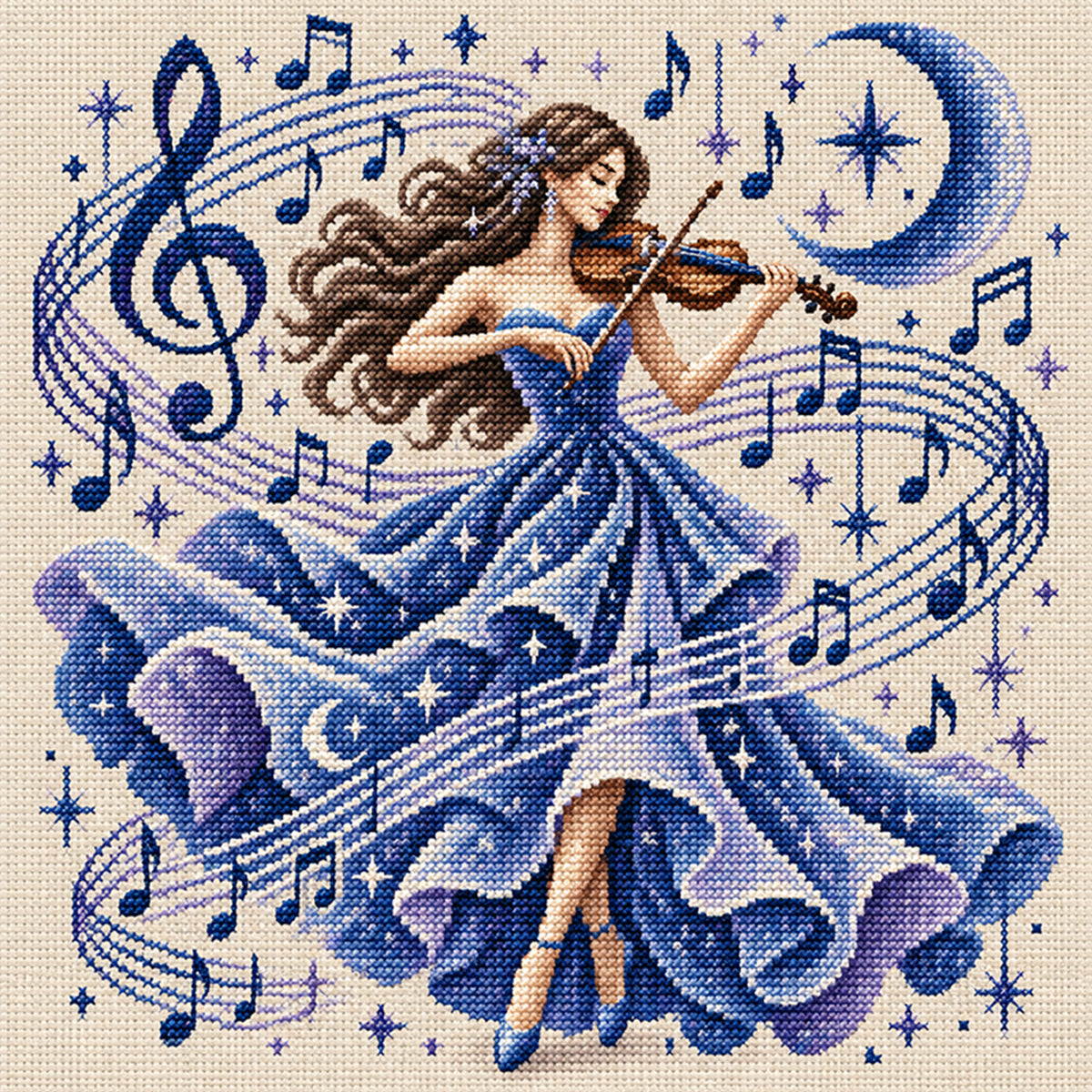 Mondvioline - Vollständiges 11CT Stempel-Kreuzstichset 45x45CM - Yishu