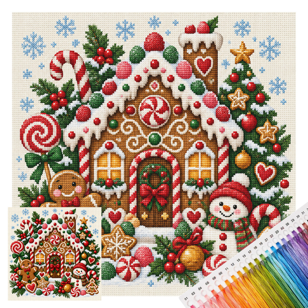 Weihnachts-Lebkuchenhaus – Vollständiges 14CT gestempeltes Kreuzstich-Set 40x40CM – Huacan