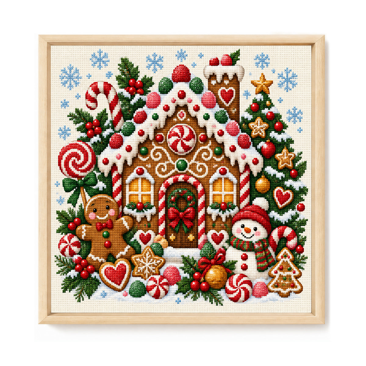 Weihnachts-Lebkuchenhaus – Vollständiges 14CT gestempeltes Kreuzstich-Set 40x40CM – Huacan
