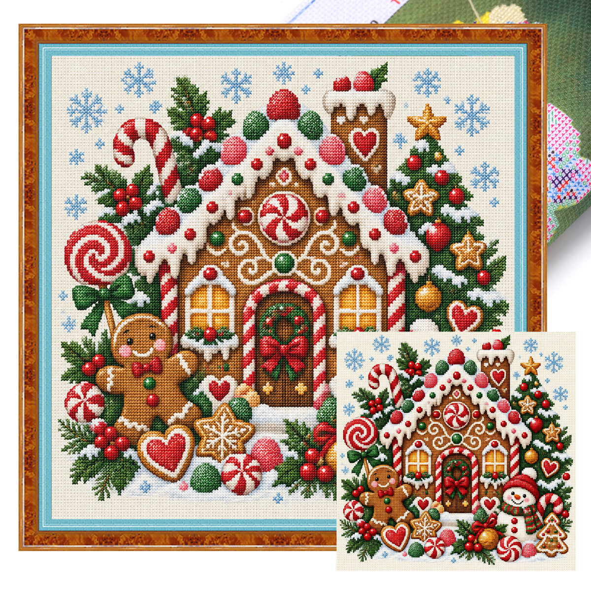 Weihnachts-Lebkuchenhaus – Vollständiges 14CT gestempeltes Kreuzstich-Set 40x40CM – Huacan