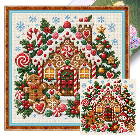 Weihnachts-Lebkuchenhaus – Vollständiges 14CT gestempeltes Kreuzstich-Set 40x40CM – Huacan