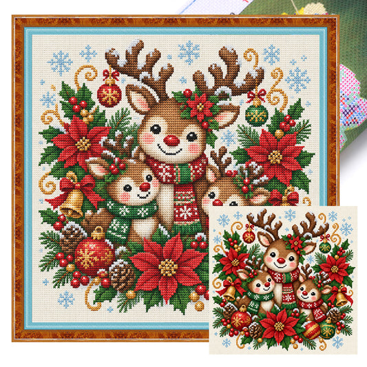 Weihnachtsrentier - Vollständiges 14CT Stanz-Kreuzstichset 40x40CM - Huacan