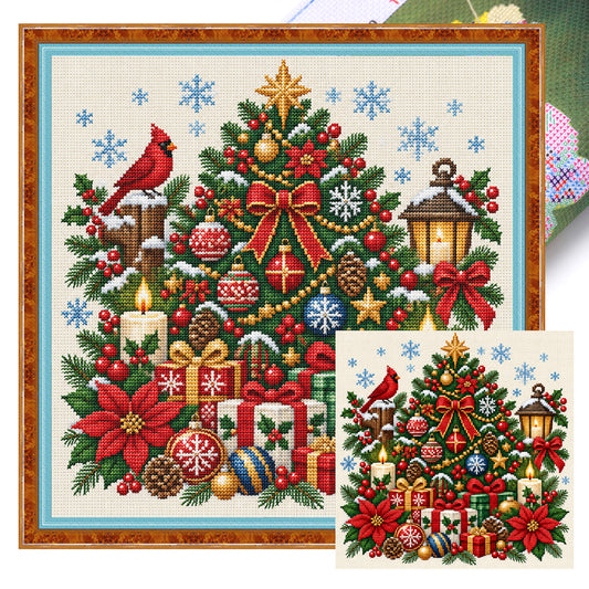 Bunter Weihnachtsbaum - Vollständiges 14CT Stempel-Kreuzstichset 40x40CM - Huacan