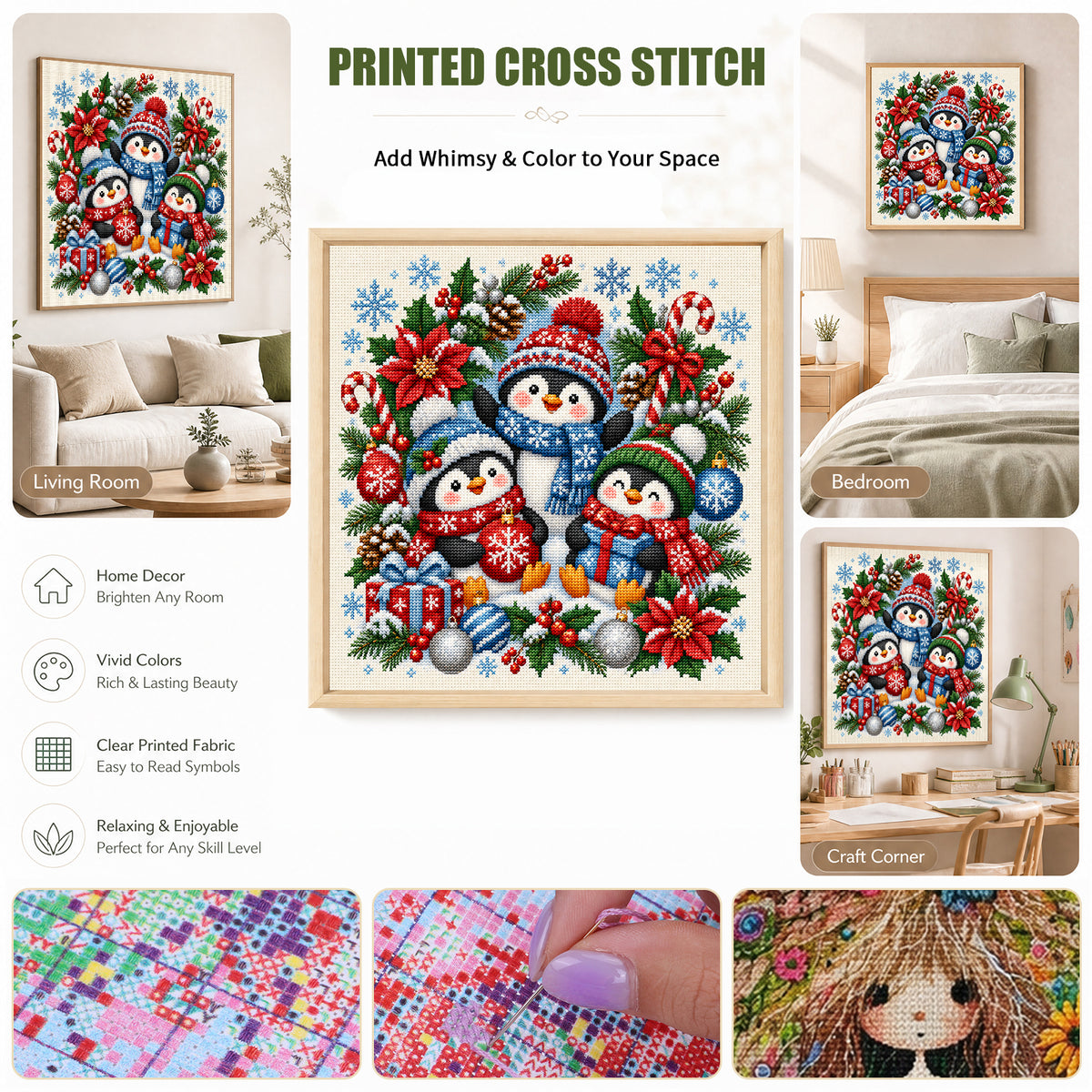 Weihnachtspinguin – Vollständiges 14CT Stempel-Kreuzstich-Set 40x40cm – Huacan