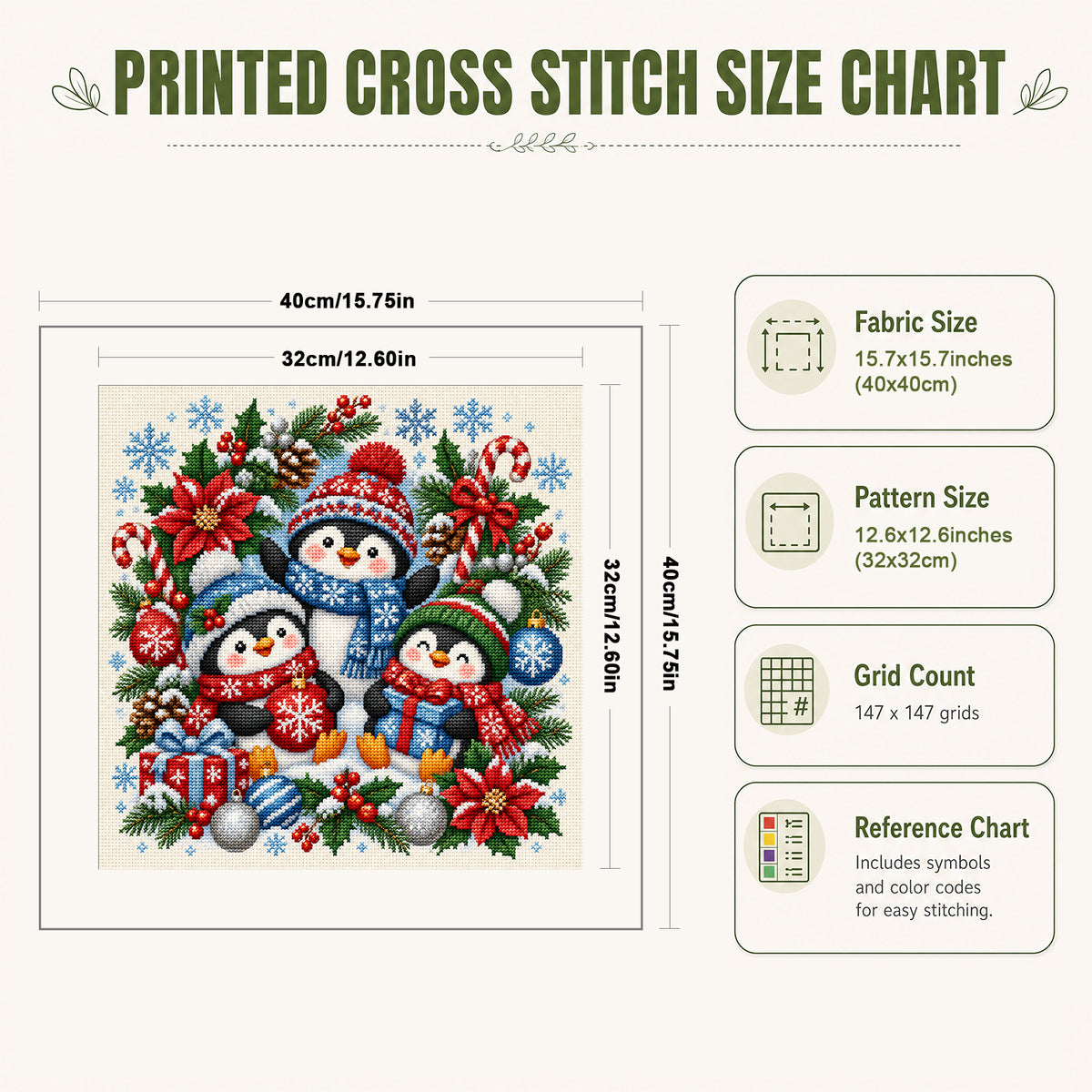 Weihnachtspinguin – Vollständiges 14CT Stempel-Kreuzstich-Set 40x40cm – Huacan