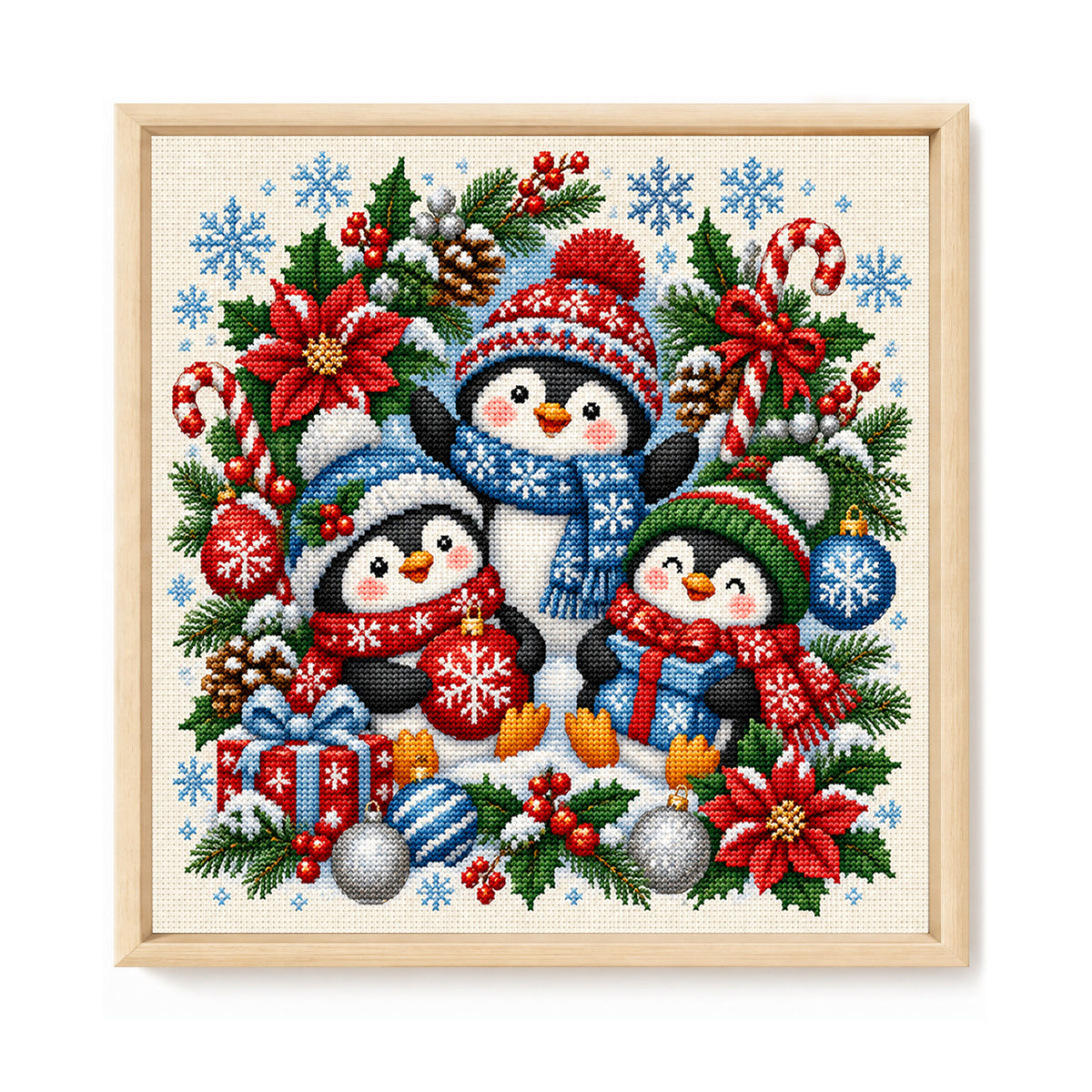 Weihnachtspinguin – Vollständiges 14CT Stempel-Kreuzstich-Set 40x40cm – Huacan