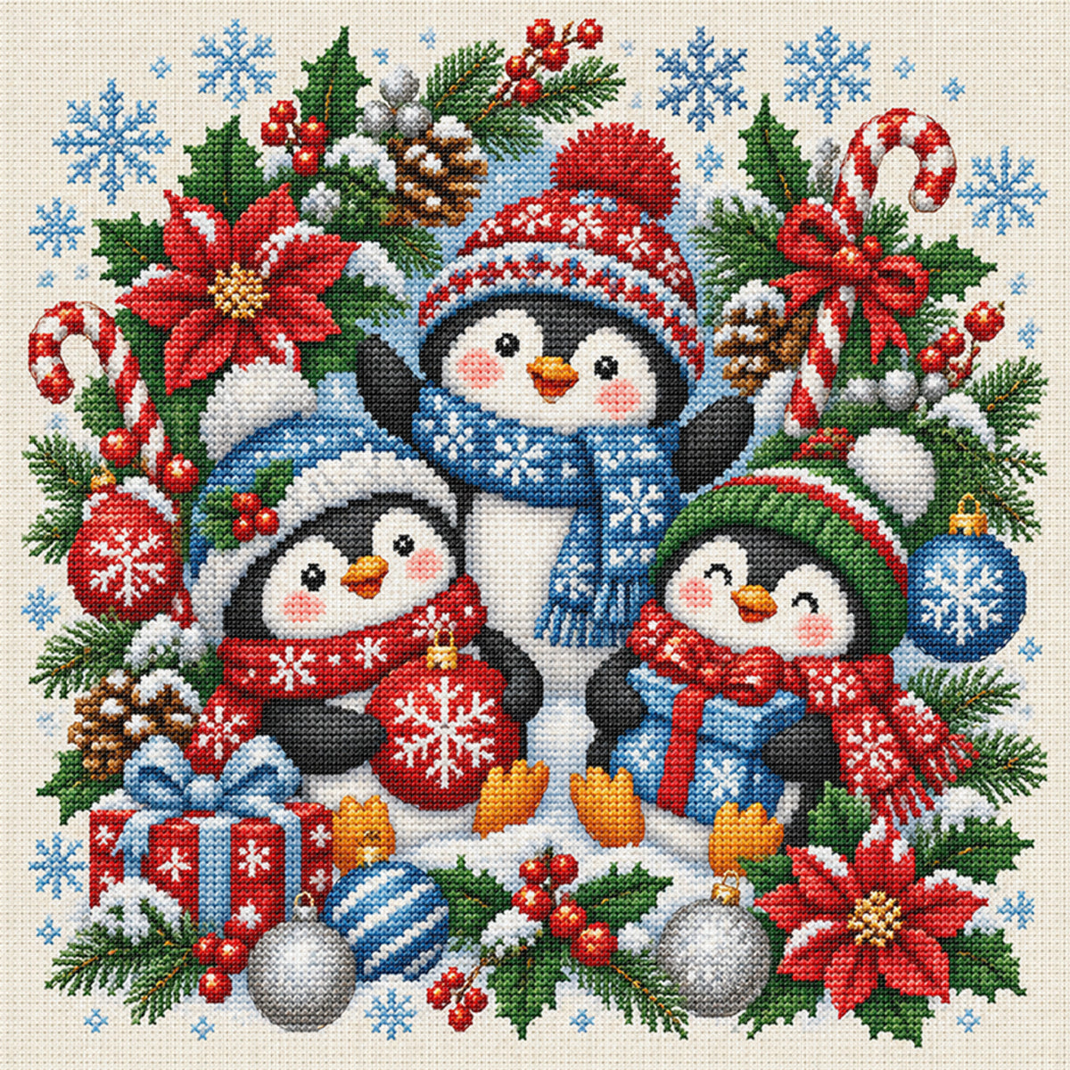 Weihnachtspinguin – Vollständiges 14CT Stempel-Kreuzstich-Set 40x40cm – Huacan