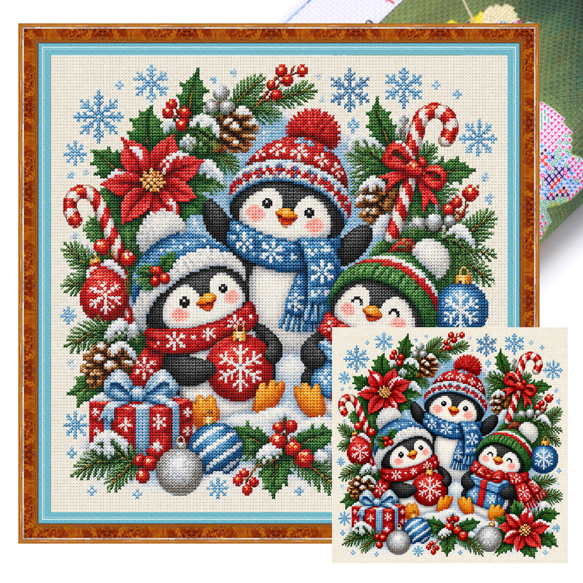 Weihnachtspinguin – Vollständiges 14CT Stempel-Kreuzstich-Set 40x40cm – Huacan