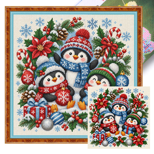 Weihnachtspinguin – Vollständiges 14CT Stempel-Kreuzstich-Set 40x40cm – Huacan