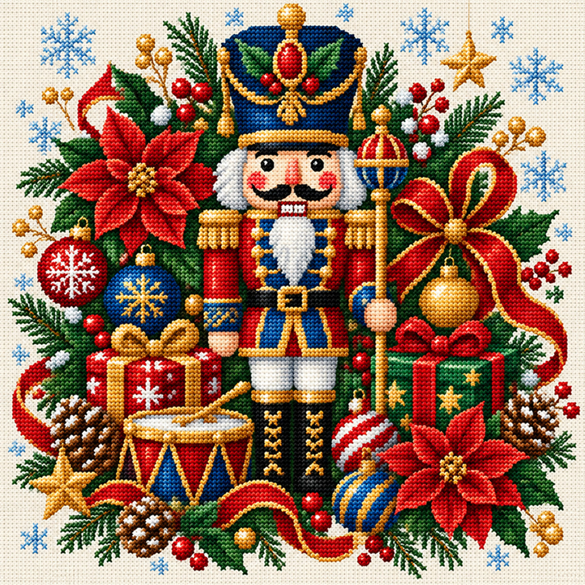 Nussknacker - Vollständiges 14CT Stempel-Kreuzstich-Set 40x40CM - Huacan