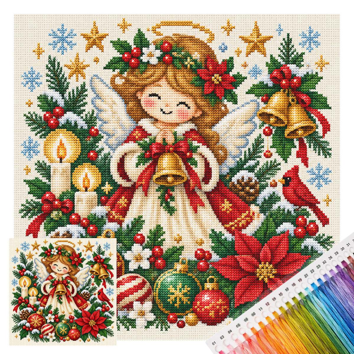 Christmas Angel - Full 14CT Stamped Cross Stitch 40x40CM - Huacan
