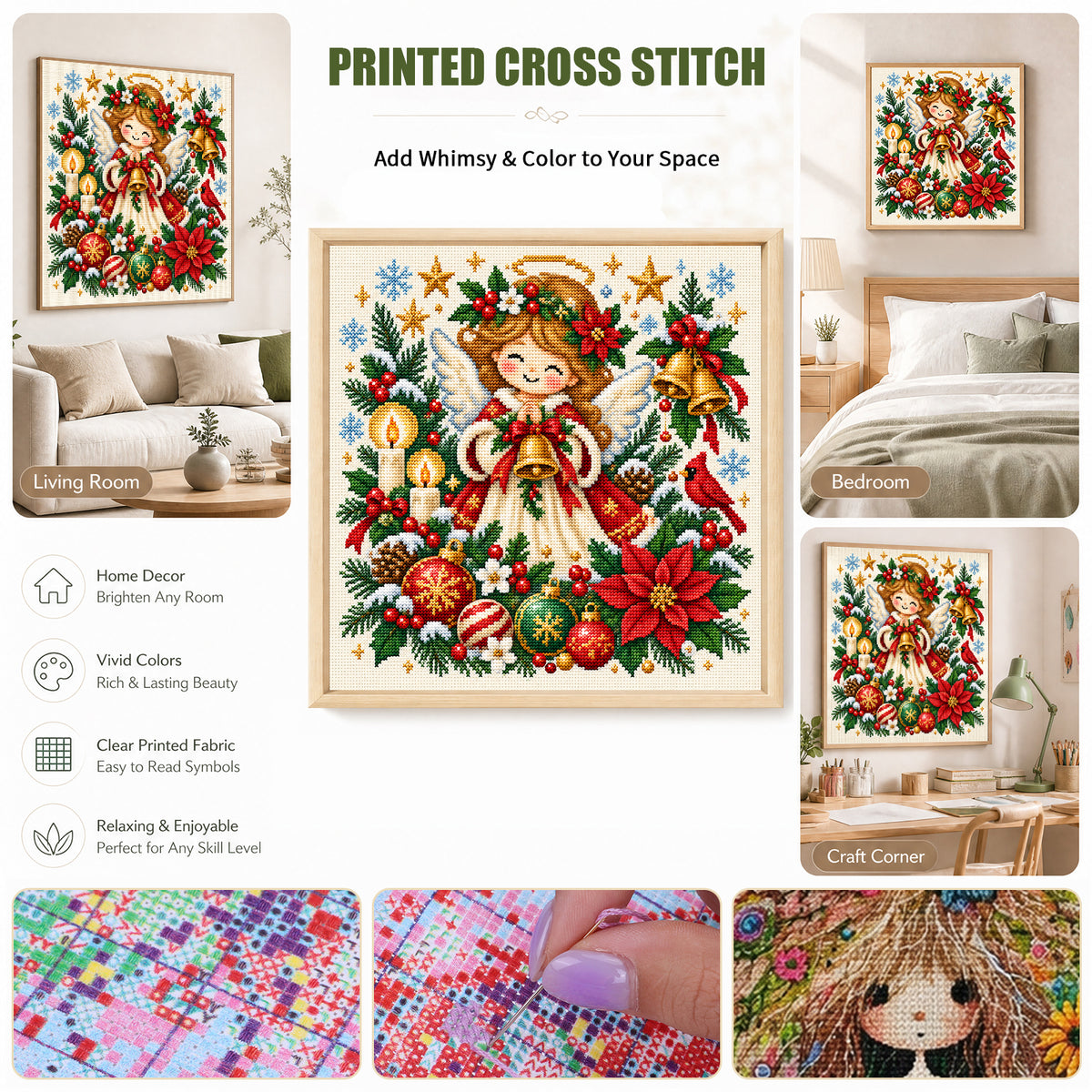 Christmas Angel - Full 14CT Stamped Cross Stitch 40x40CM - Huacan