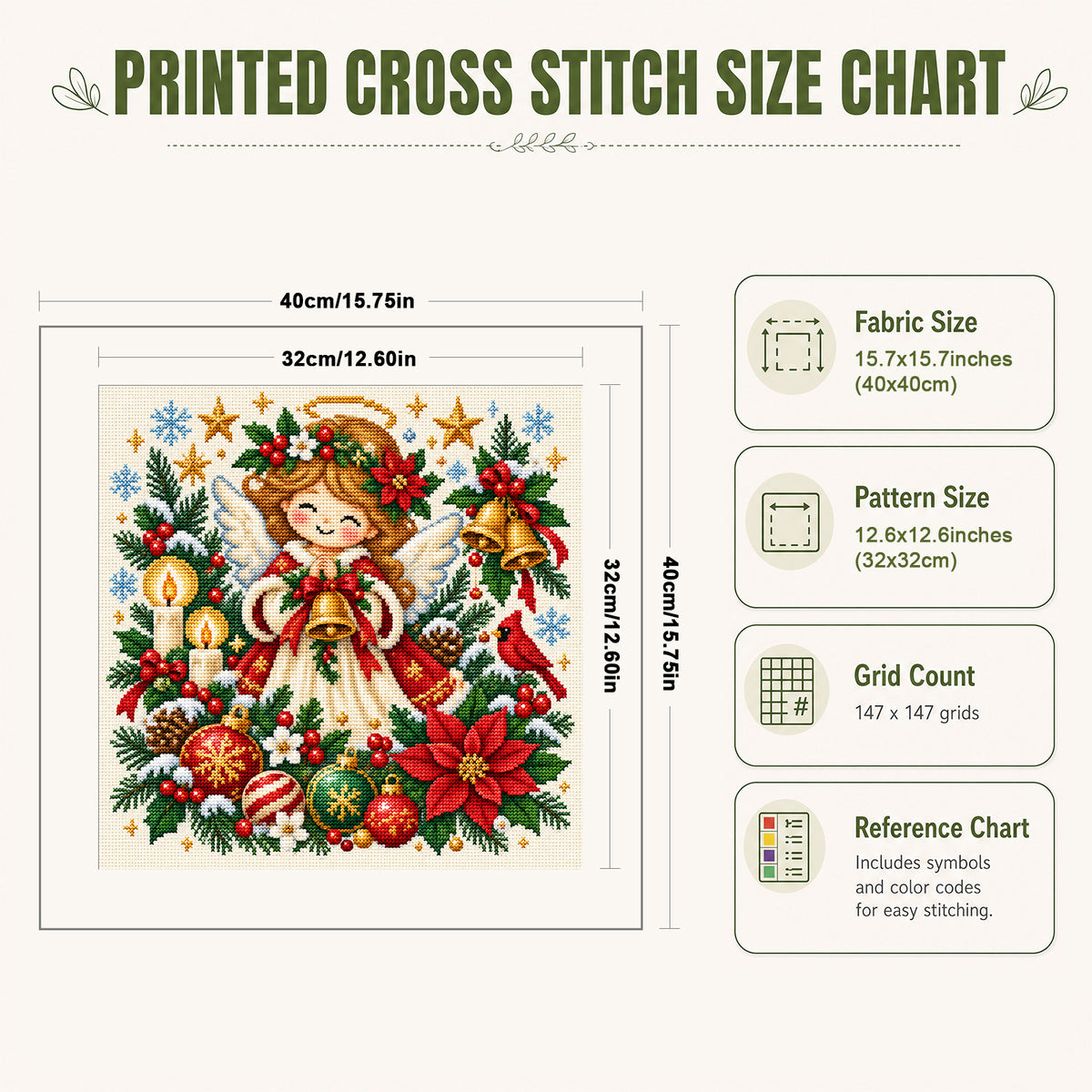 Christmas Angel - Full 14CT Stamped Cross Stitch 40x40CM - Huacan
