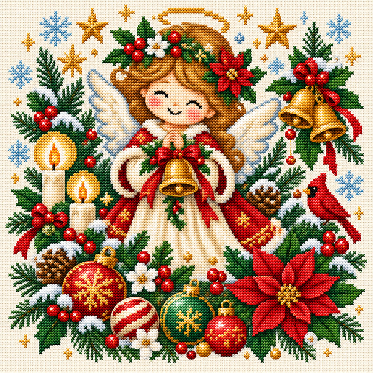 Christmas Angel - Full 14CT Stamped Cross Stitch 40x40CM - Huacan