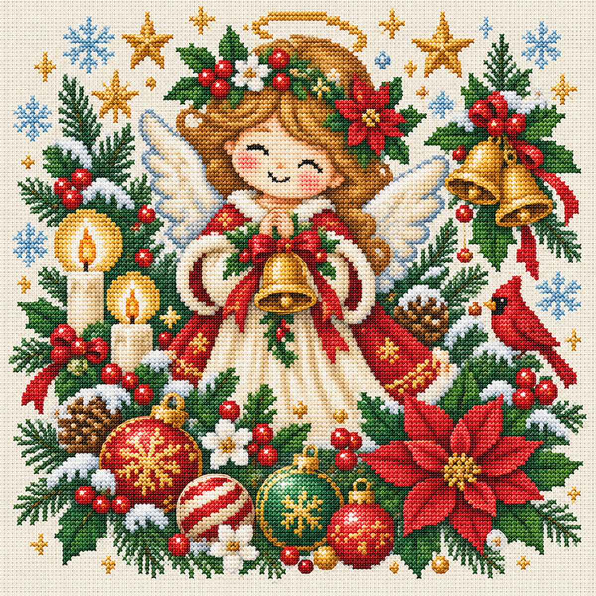 Christmas Angel - Full 14CT Stamped Cross Stitch 40x40CM - Huacan