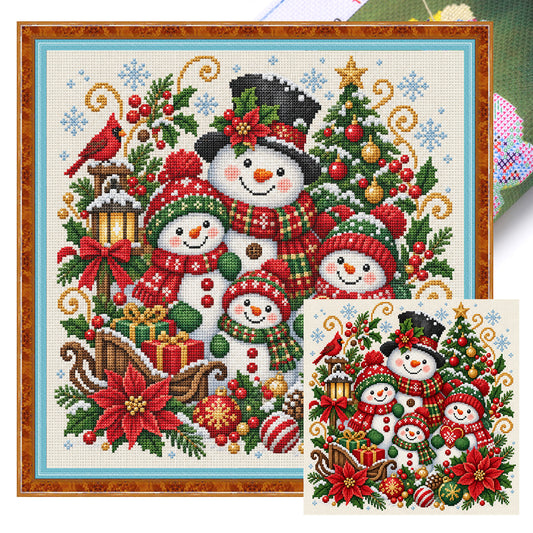 Weihnachtsschneemann - Vollständiges 14CT Stempel-Kreuzstich-Set 40x40CM - Huacan