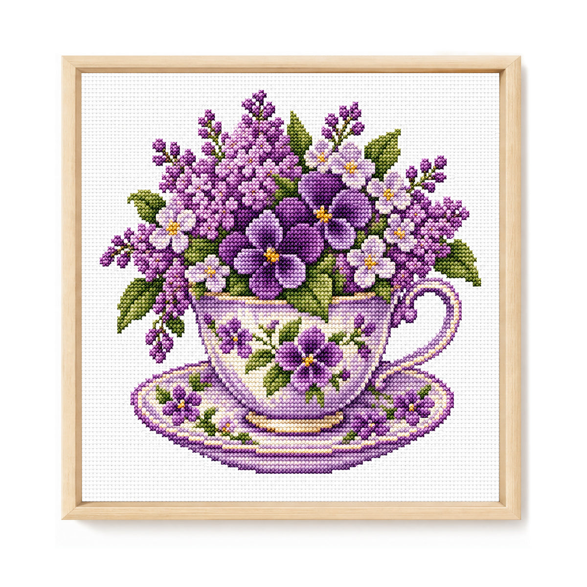 Violett-Tasse - Vollständiges Stempel-Kreuzstich-Set 25x25cm - Huacan