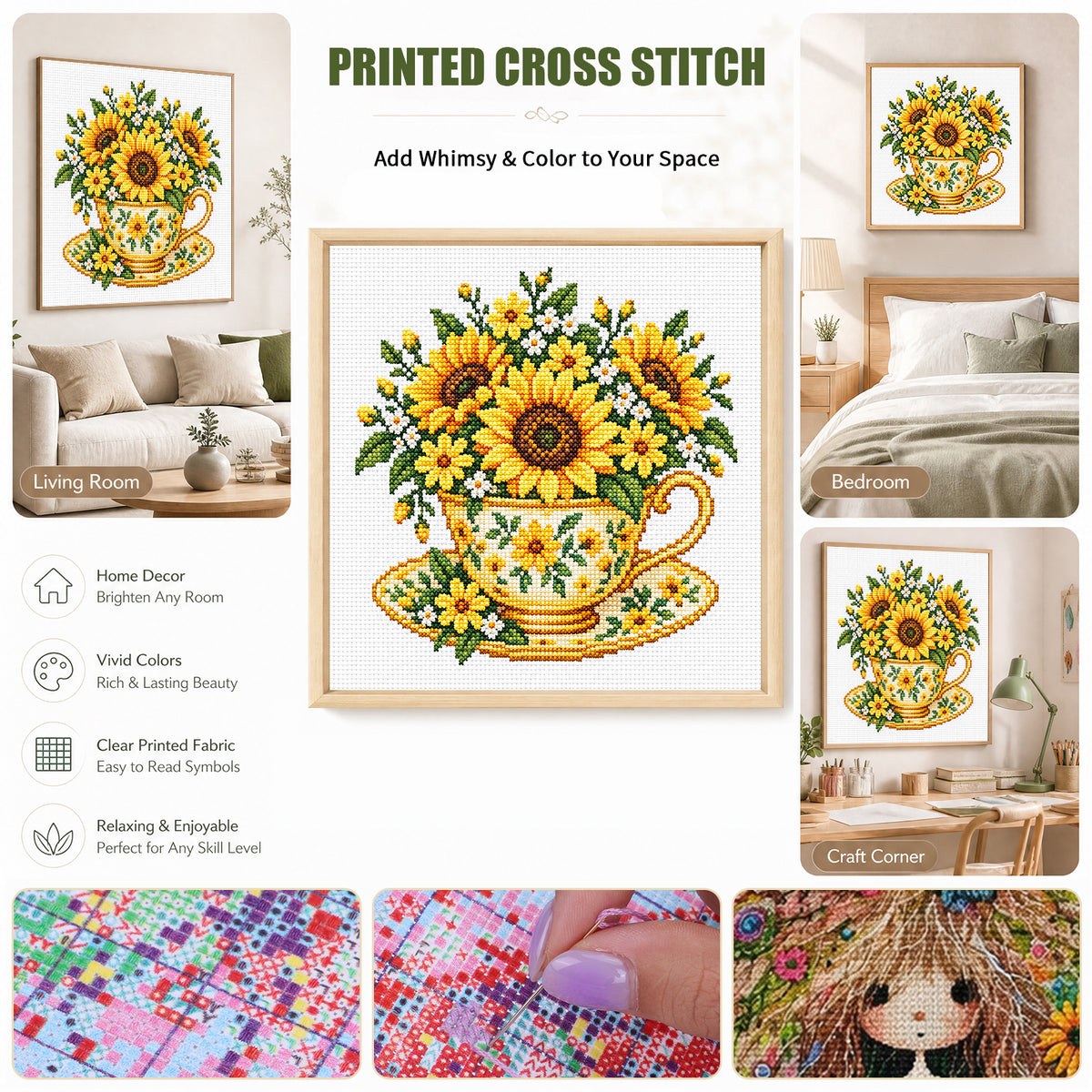 Sonnenblumen-Tasse - Vollständiges Stempel-Kreuzstich-Set 25x25CM - Huacan