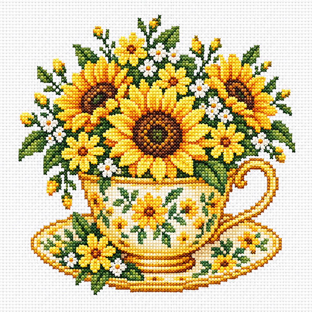 Sonnenblumen-Tasse - Vollständiges Stempel-Kreuzstich-Set 25x25CM - Huacan
