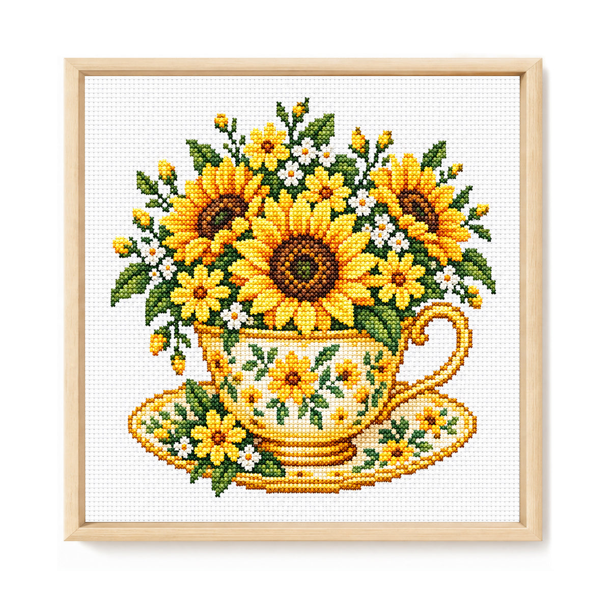 Sonnenblumen-Tasse - Vollständiges Stempel-Kreuzstich-Set 25x25CM - Huacan