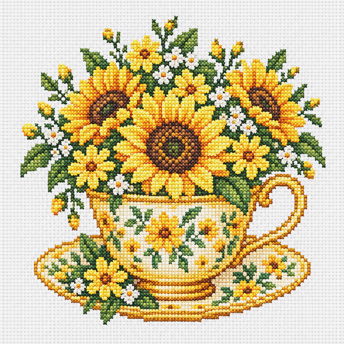 Sonnenblumen-Tasse - Vollständiges Stempel-Kreuzstich-Set 25x25CM - Huacan