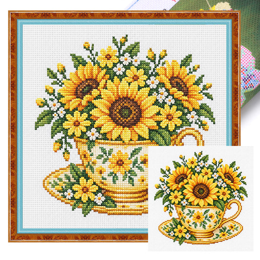 Sonnenblumen-Tasse - Vollständiges Stempel-Kreuzstich-Set 25x25CM - Huacan