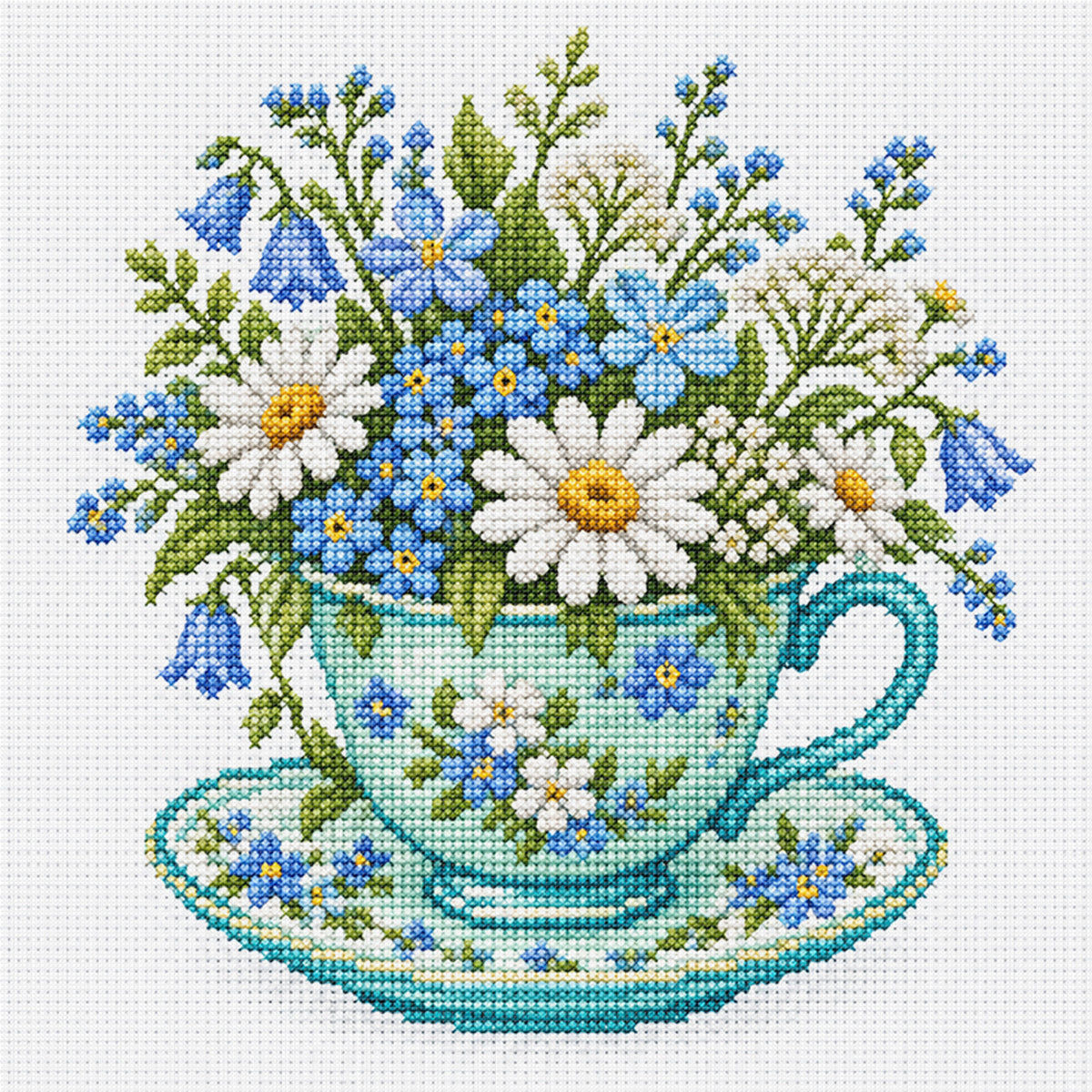 Bluebell Cup - Vollständiges gestempeltes Kreuzstich-Set 25x25cm - Huacan