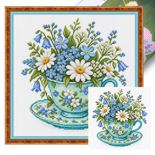 Bluebell Cup - Vollständiges gestempeltes Kreuzstich-Set 25x25cm - Huacan