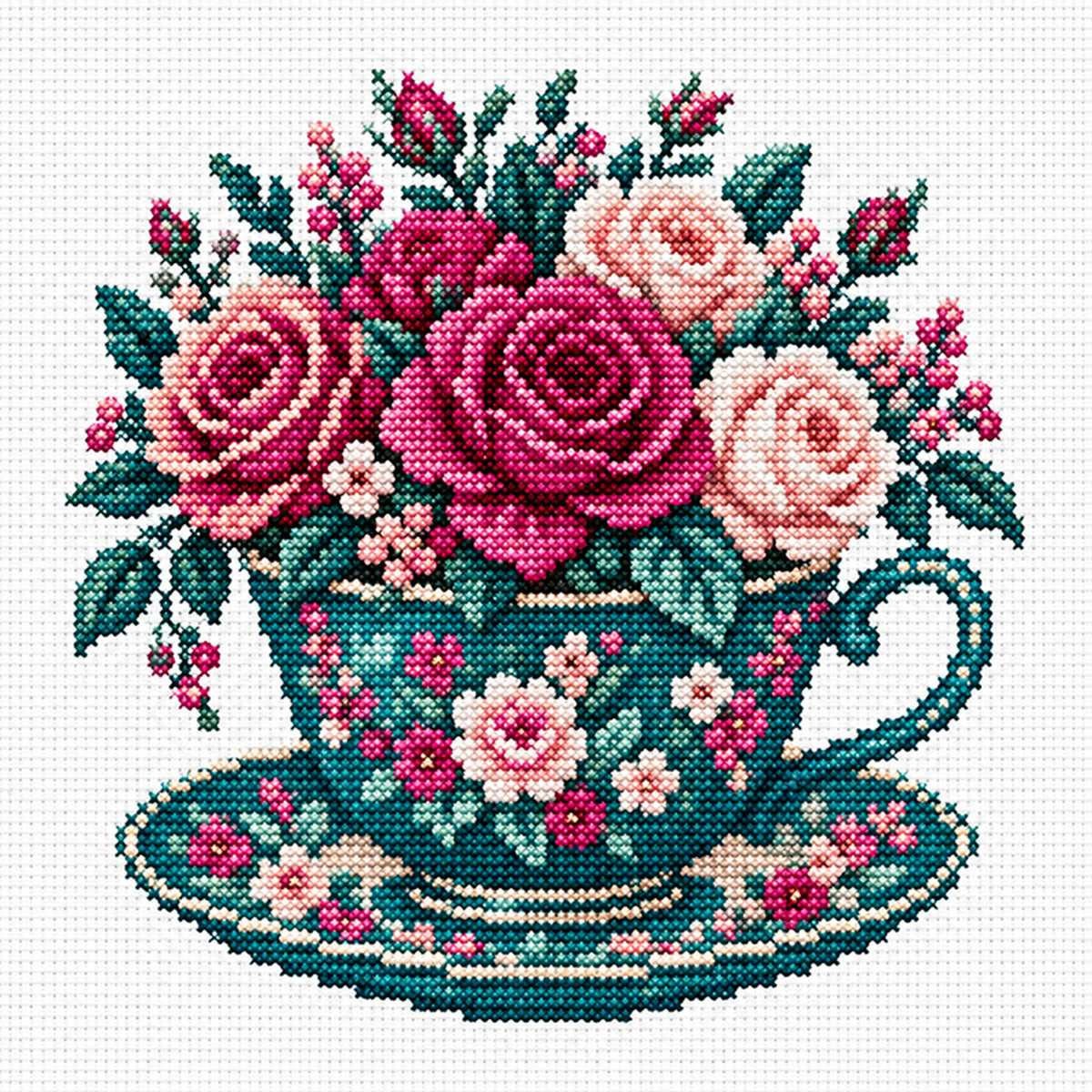 Dark Rose Cup - Full Stamped Cross Stitch 25x25CM - Huacan