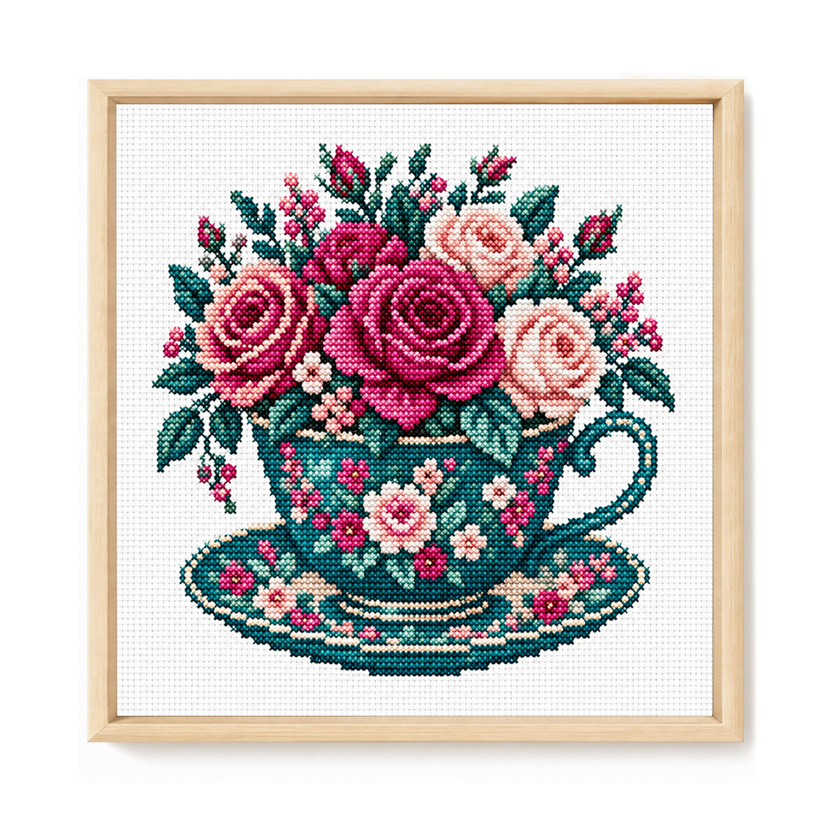 Dark Rose Cup - Full Stamped Cross Stitch 25x25CM - Huacan