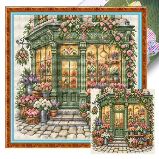 Romantischer Blumenladen - Komplettes 11CT Stempel-Kreuzstichset 45x45CM - Huacan