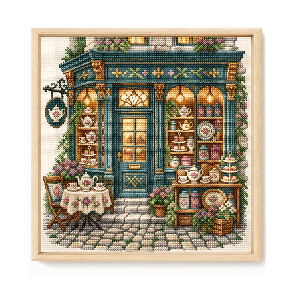 Elegantes Teehaus - Vollständiges 11CT gestempeltes Kreuzstich-Set 45x45CM - Huacan
