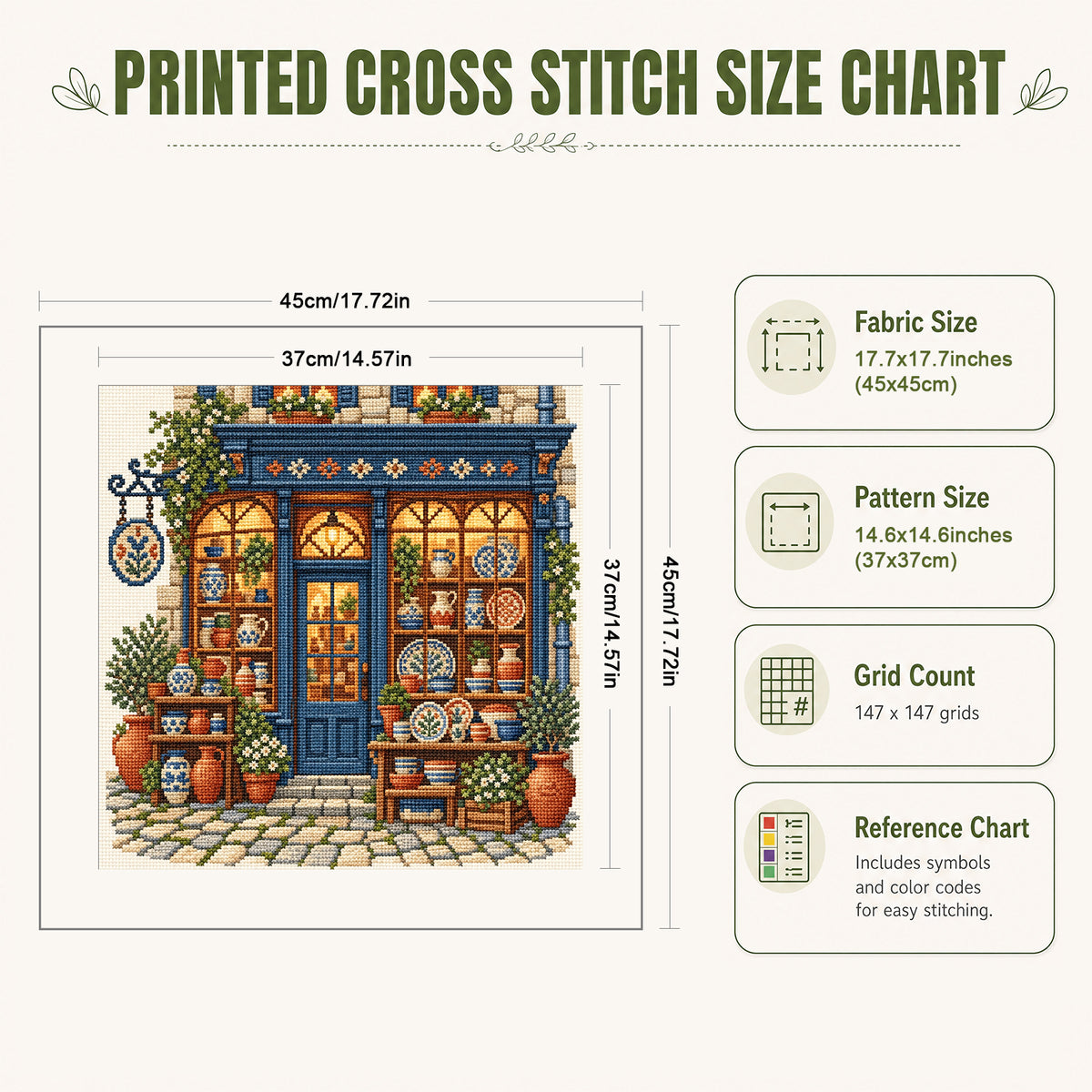 Ceramic Shop - Full 11CT Stamped Cross Stitch 45x45CM - Huacan