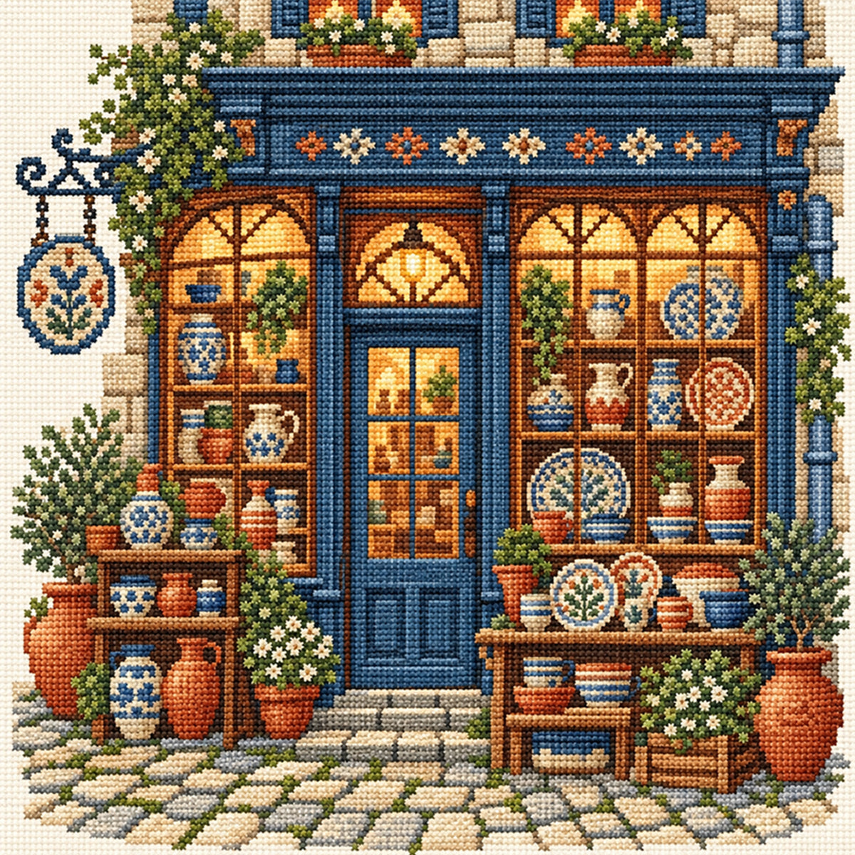 Ceramic Shop - Full 11CT Stamped Cross Stitch 45x45CM - Huacan