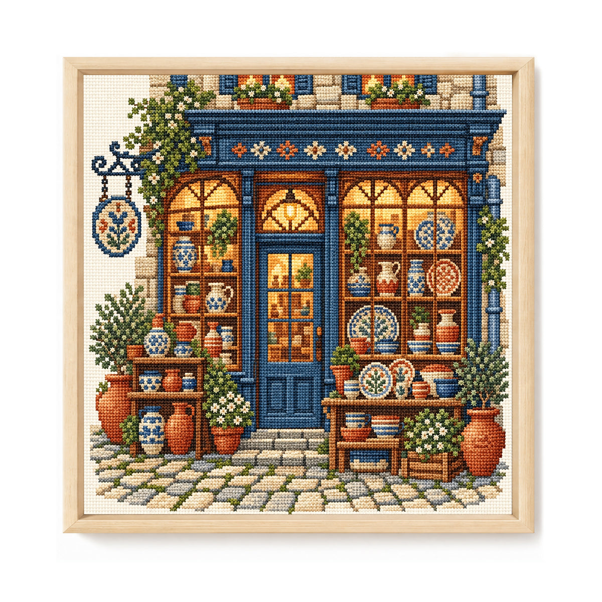 Ceramic Shop - Full 11CT Stamped Cross Stitch 45x45CM - Huacan