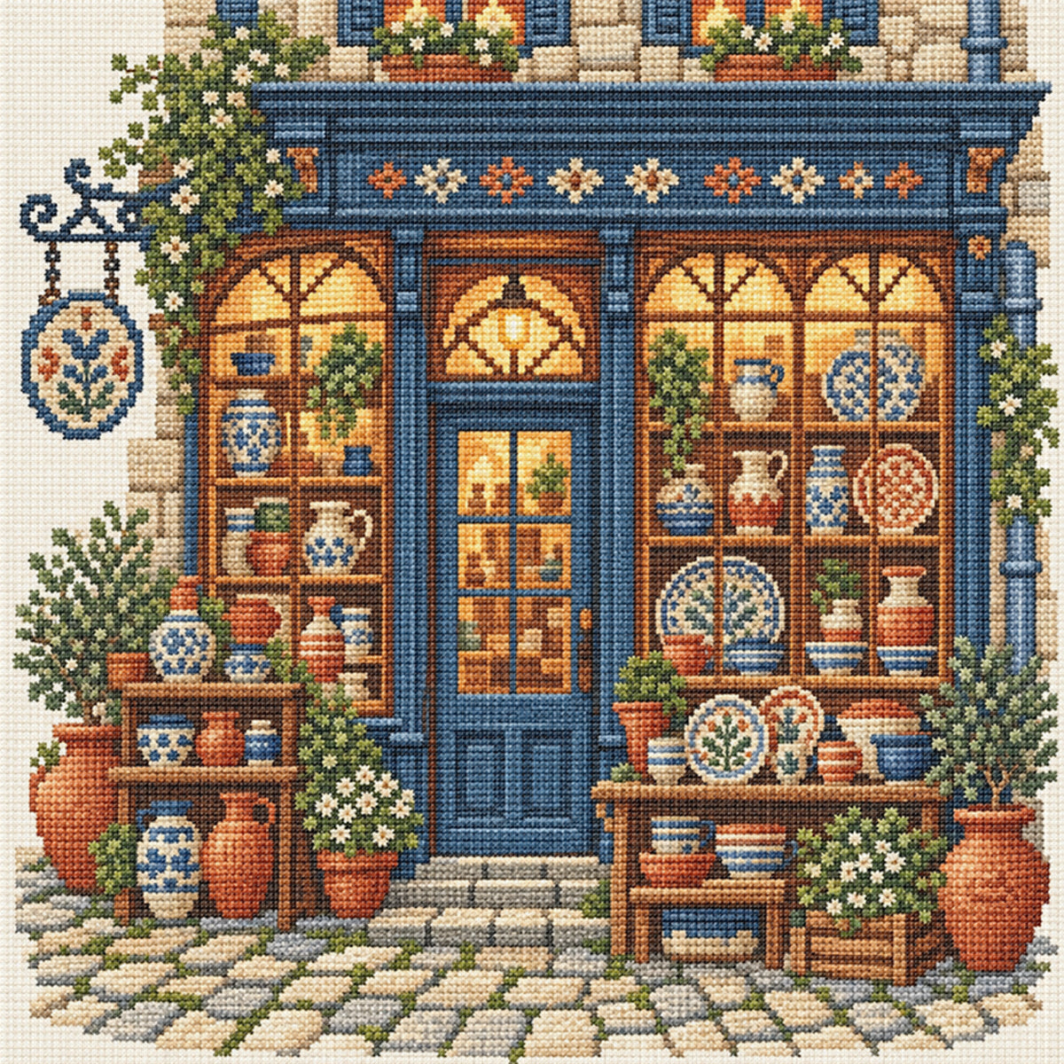 Ceramic Shop - Full 11CT Stamped Cross Stitch 45x45CM - Huacan