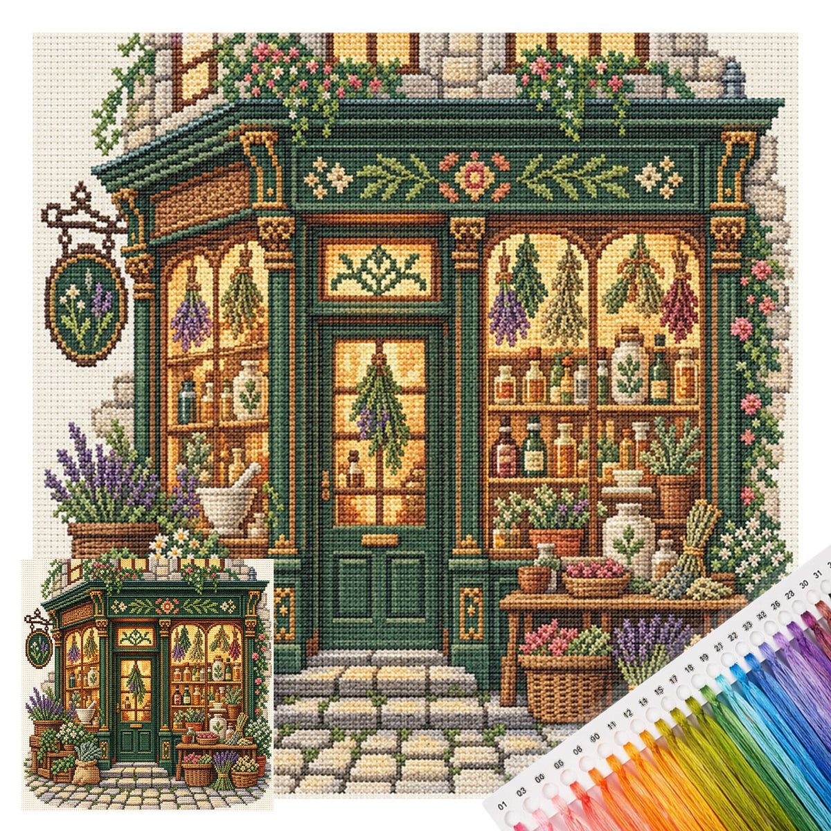 Herb Workshop - Full 11CT Stamped Cross Stitch 45x45CM - Huacan