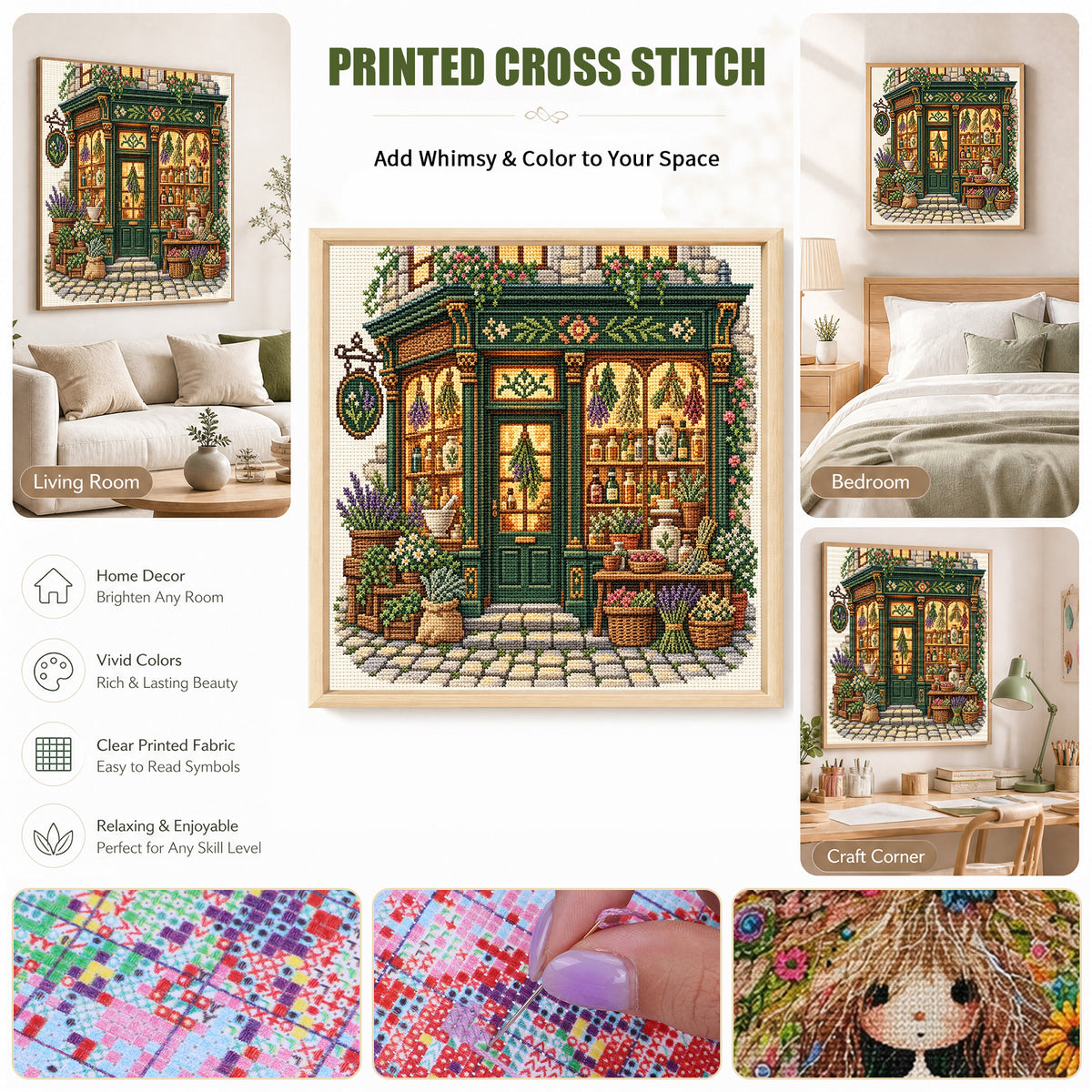 Herb Workshop - Full 11CT Stamped Cross Stitch 45x45CM - Huacan