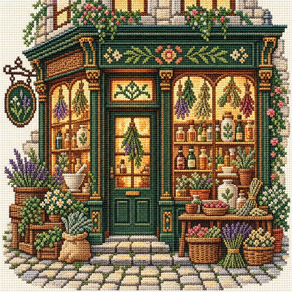 Herb Workshop - Full 11CT Stamped Cross Stitch 45x45CM - Huacan
