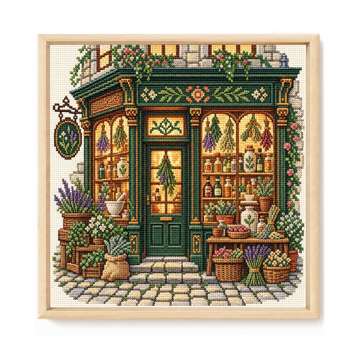 Herb Workshop - Full 11CT Stamped Cross Stitch 45x45CM - Huacan