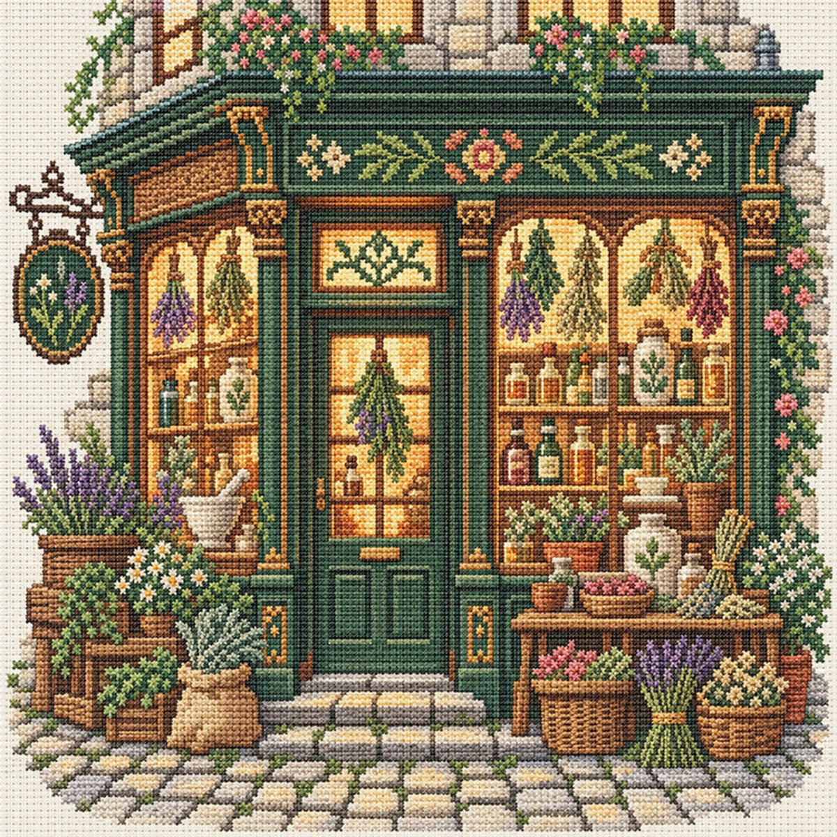 Herb Workshop - Full 11CT Stamped Cross Stitch 45x45CM - Huacan