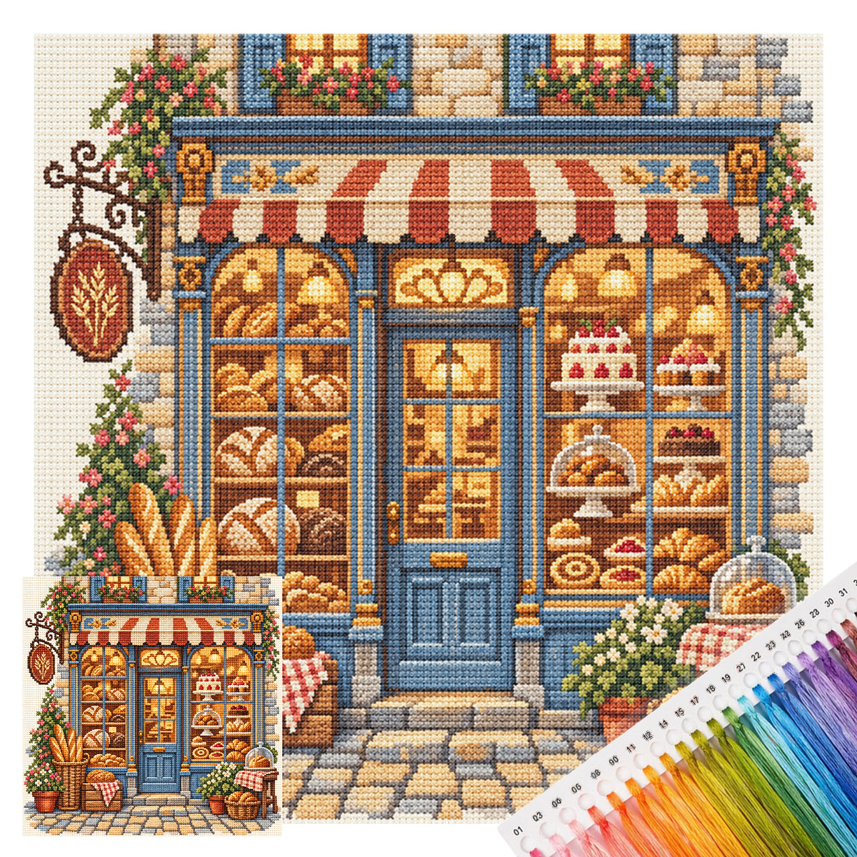 Warme Bäckerei – Vollständiges 11CT Stempel-Stickpackung Kreuzstich 45x45CM – Huacan