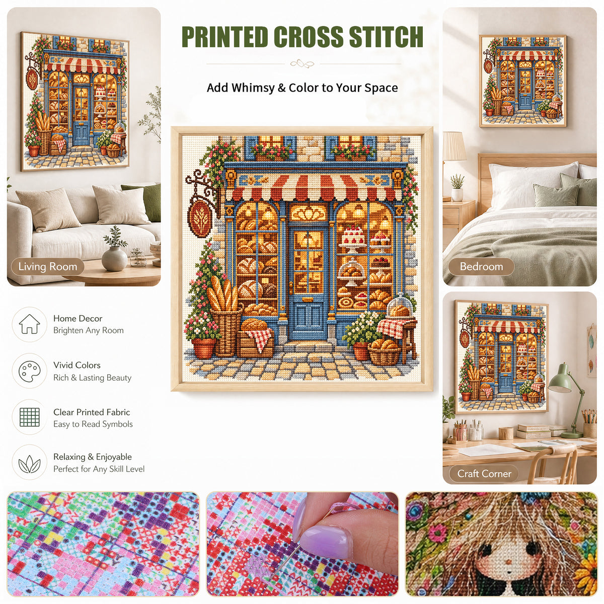 Warme Bäckerei – Vollständiges 11CT Stempel-Stickpackung Kreuzstich 45x45CM – Huacan