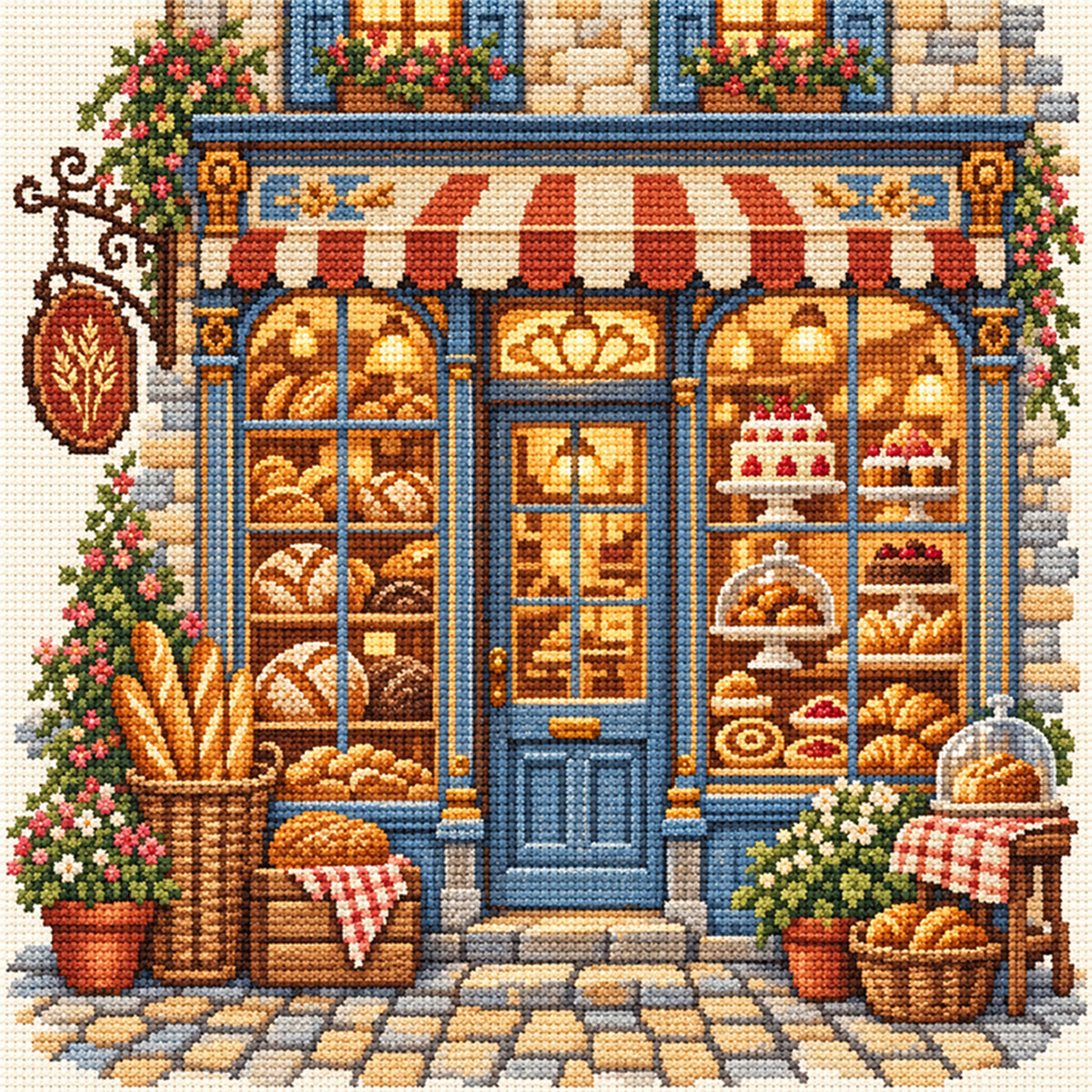 Warme Bäckerei – Vollständiges 11CT Stempel-Stickpackung Kreuzstich 45x45CM – Huacan