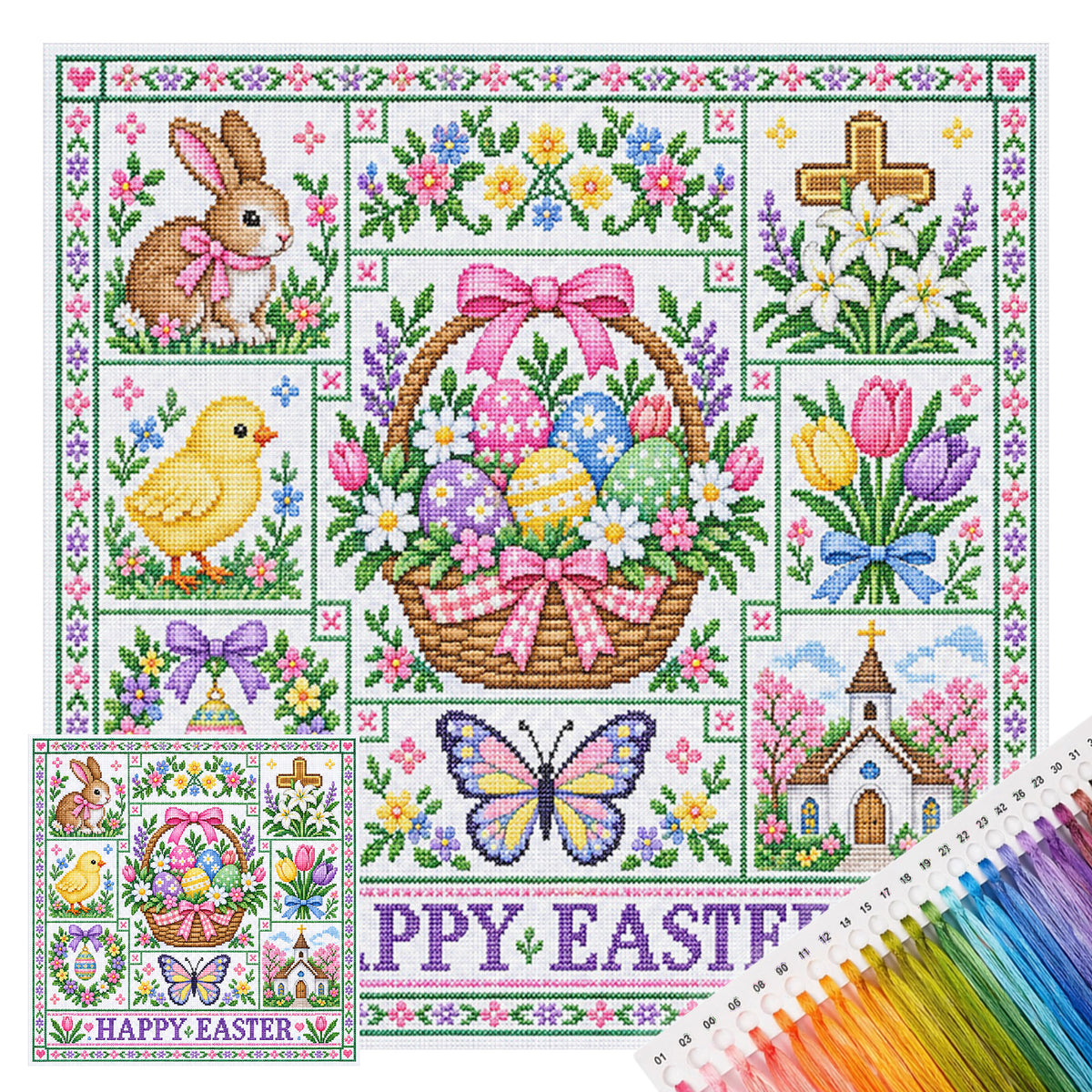 Ostern – Vollständiges 14CT Stempel-Kreuzstich-Set 45x45CM – Huacan
